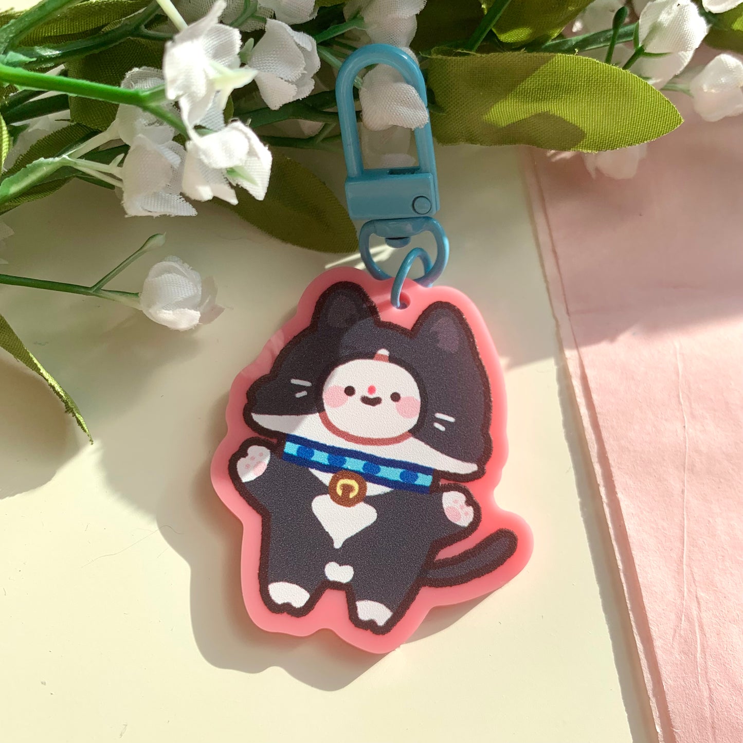 Tuxedo Cat Costume Bimbo Pink Acrylic Keychain