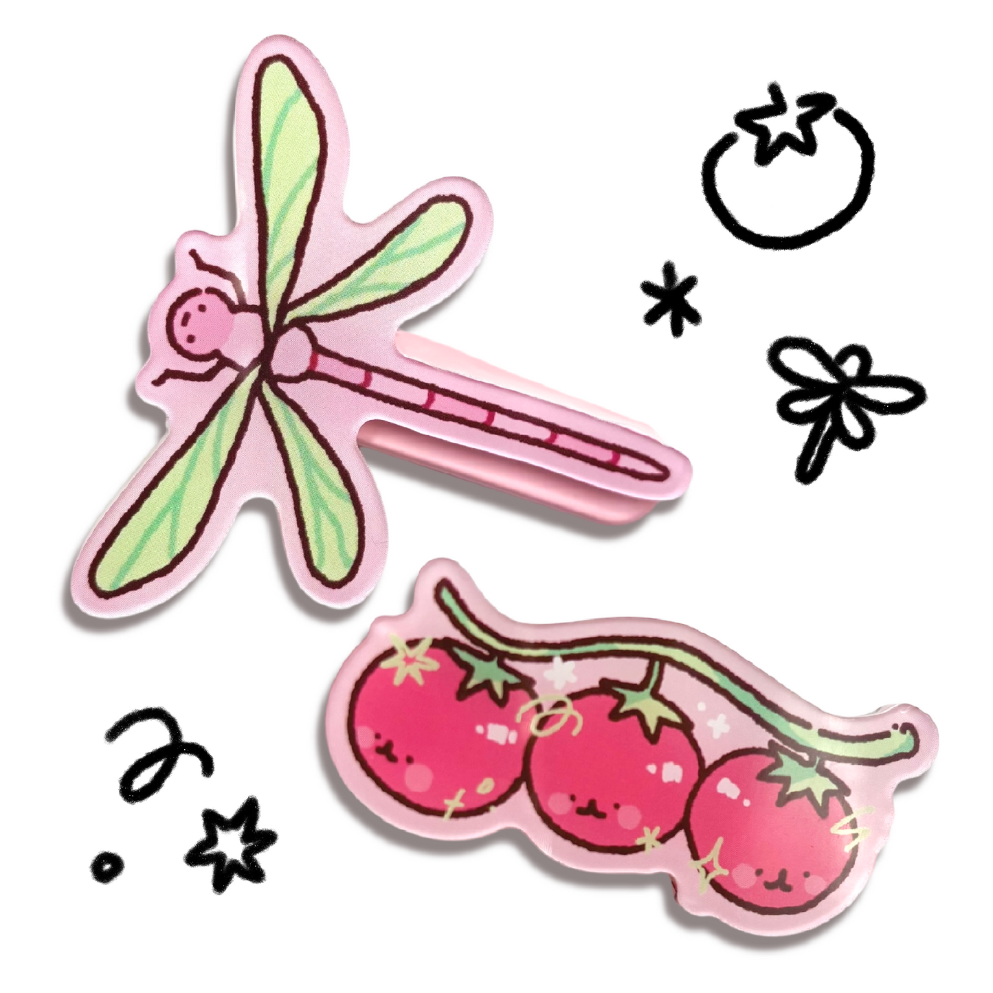 Dragonfly and Tomato Hair Clips