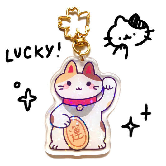 Lucky Cat Holographic Acrylic Keychain