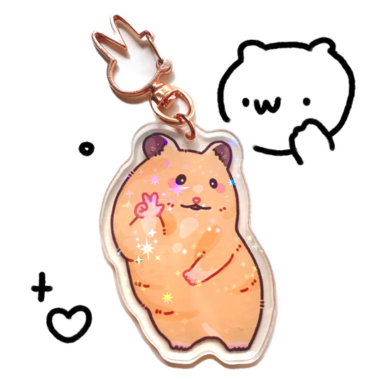 Peace Sign Hamster Holographic Acrylic Keychain
