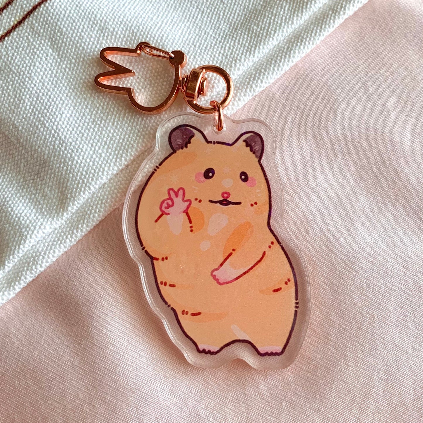 Peace Sign Hamster Holographic Acrylic Keychain