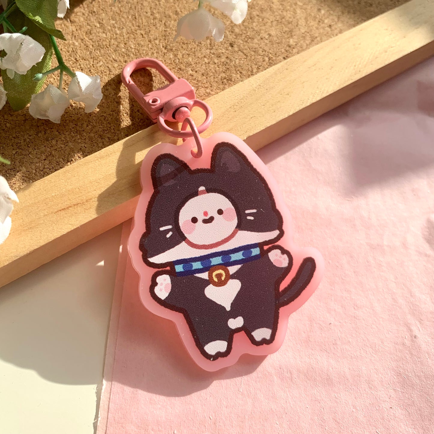 Tuxedo Cat Costume Bimbo Pink Acrylic Keychain