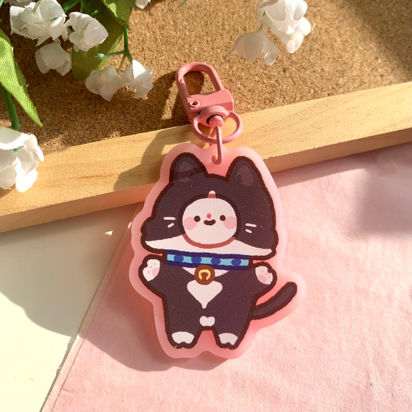 Tuxedo Cat Costume Bimbo Pink Acrylic Keychain