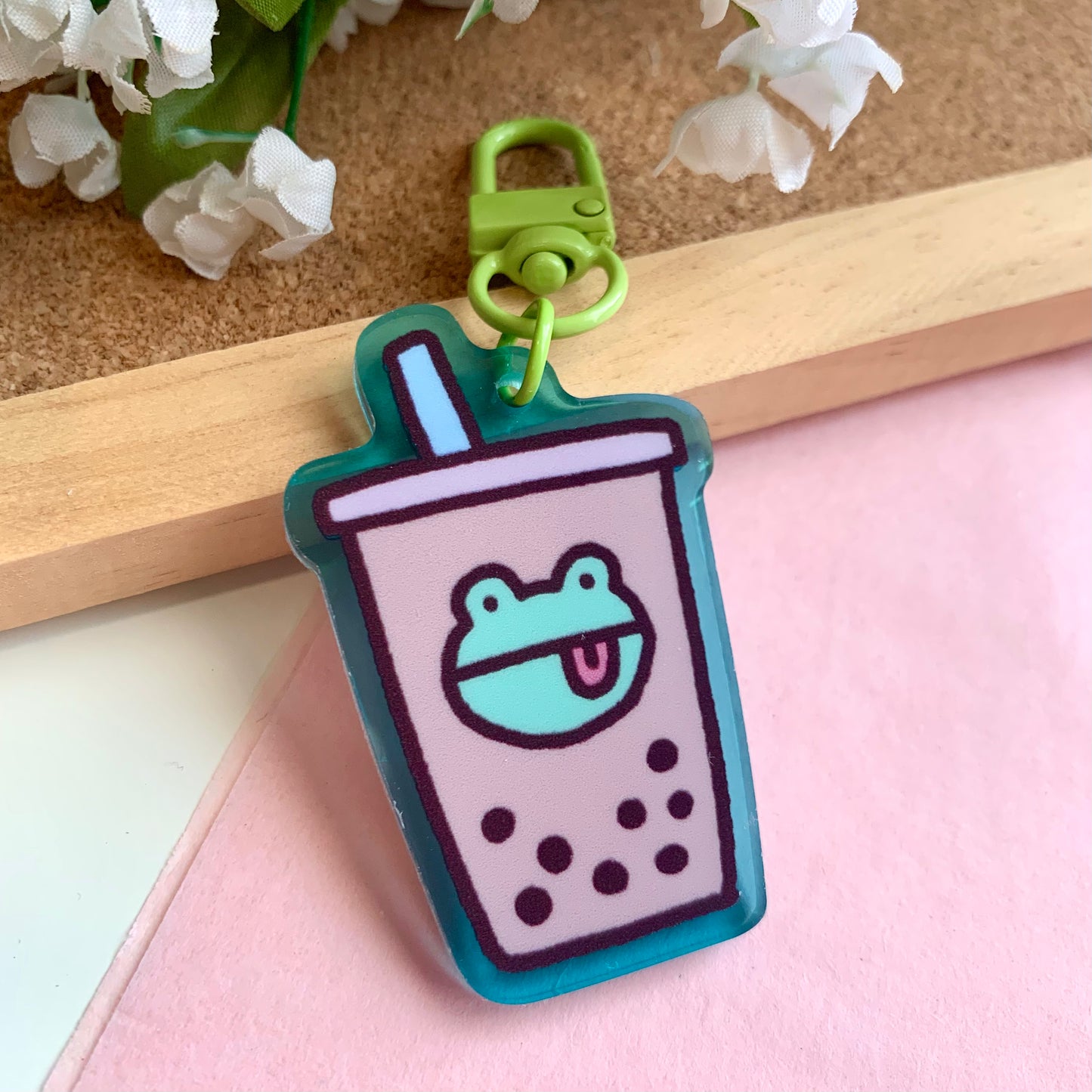 Frog Boba Green Acrylic Keychain