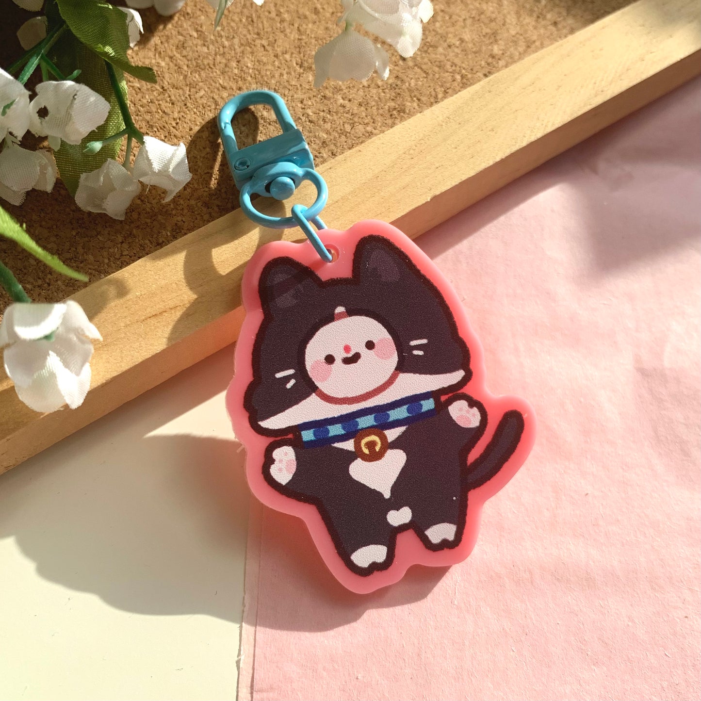 Tuxedo Cat Costume Bimbo Pink Acrylic Keychain