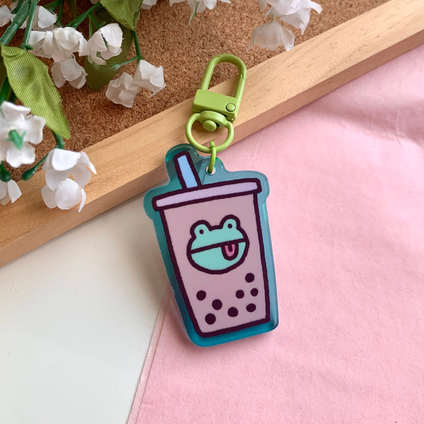 Frog Boba Green Acrylic Keychain