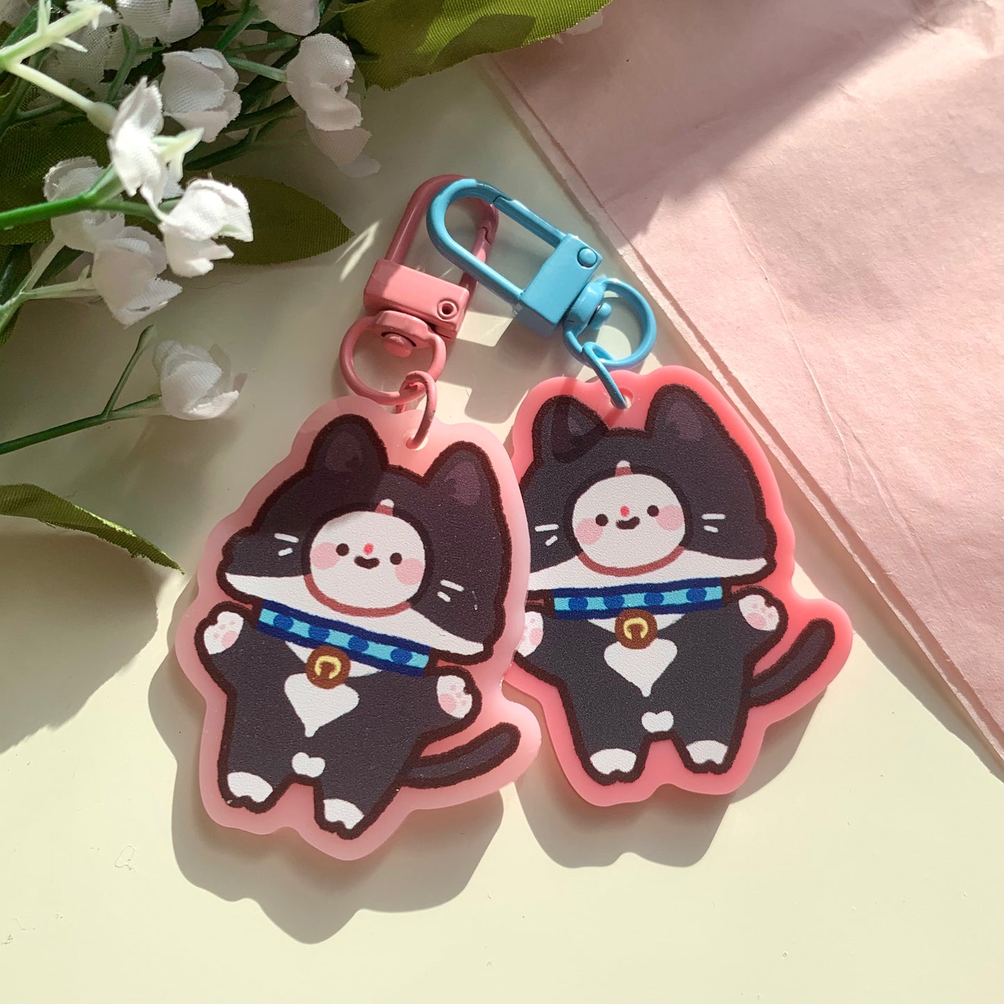 Tuxedo Cat Costume Bimbo Pink Acrylic Keychain