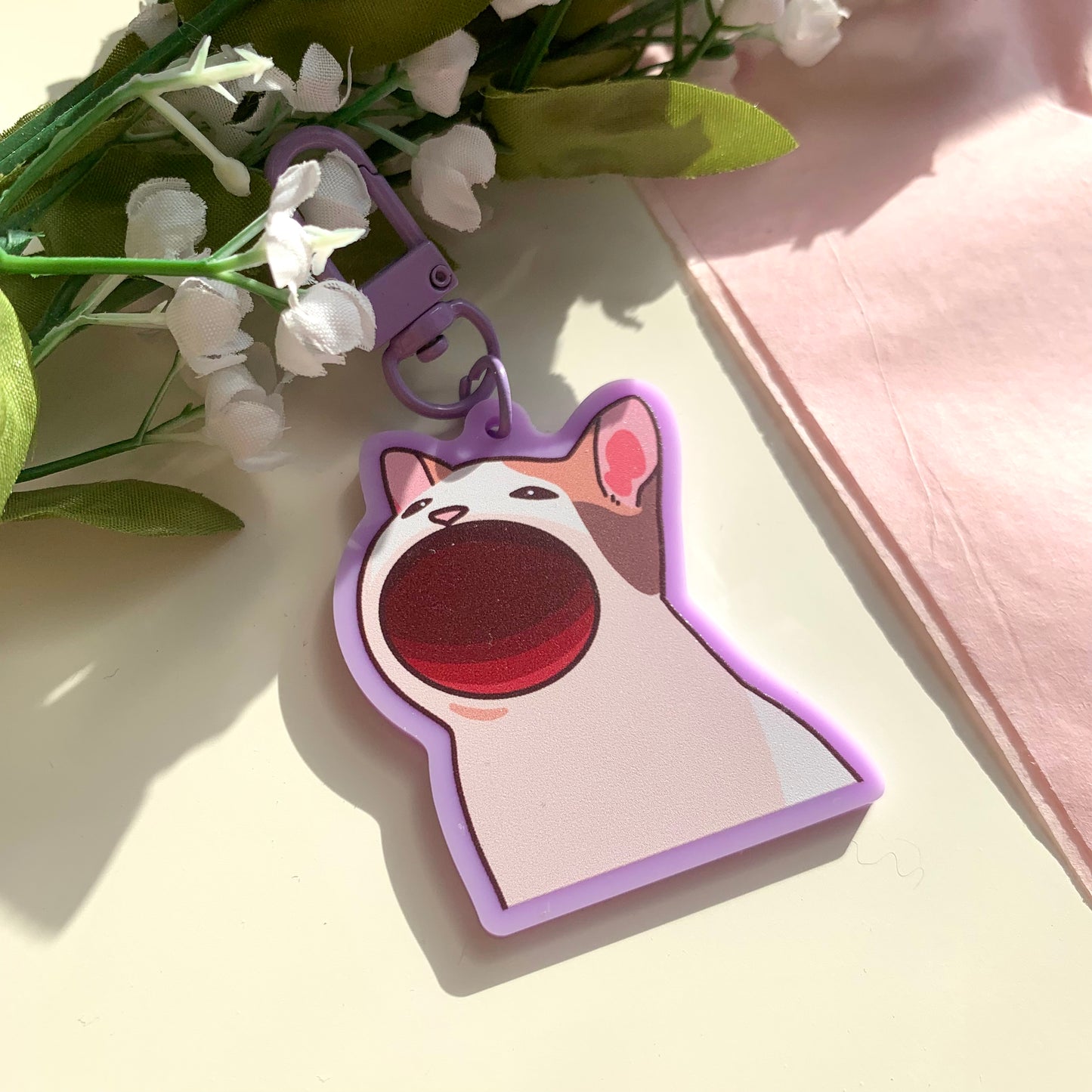 Pop Cat Pink & Purple Acrylic Keychains