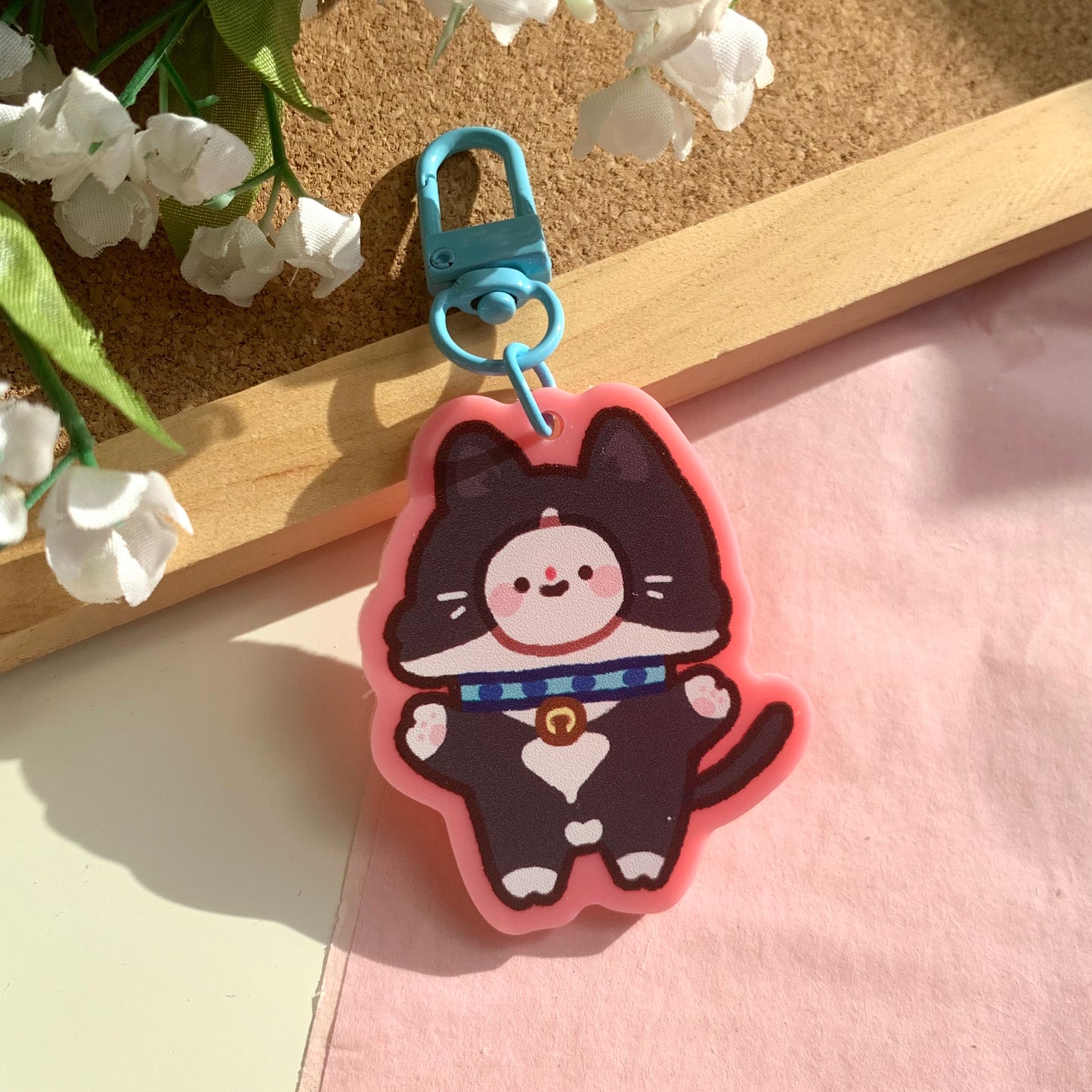 Tuxedo Cat Costume Bimbo Pink Acrylic Keychain