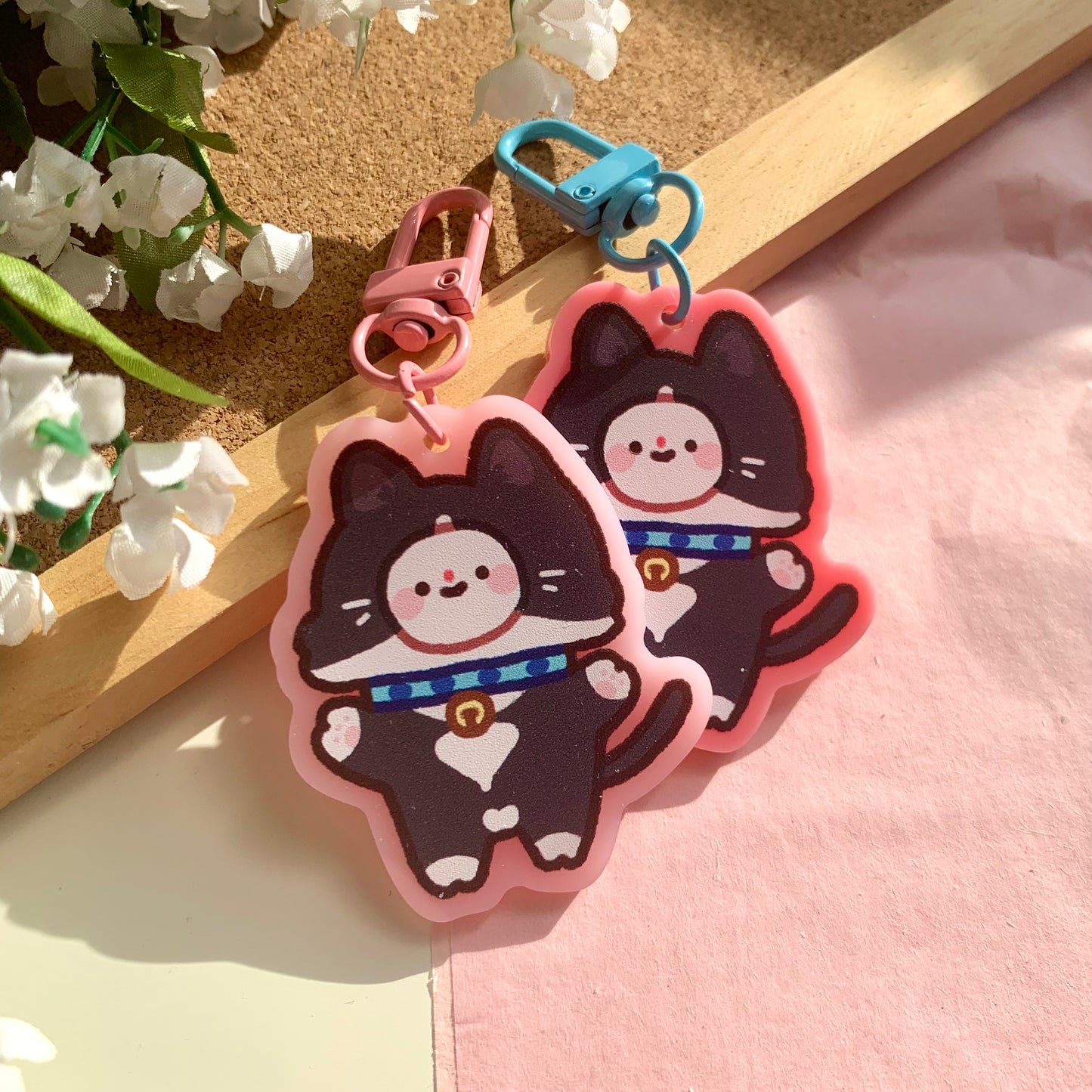 Tuxedo Cat Costume Bimbo Pink Acrylic Keychain