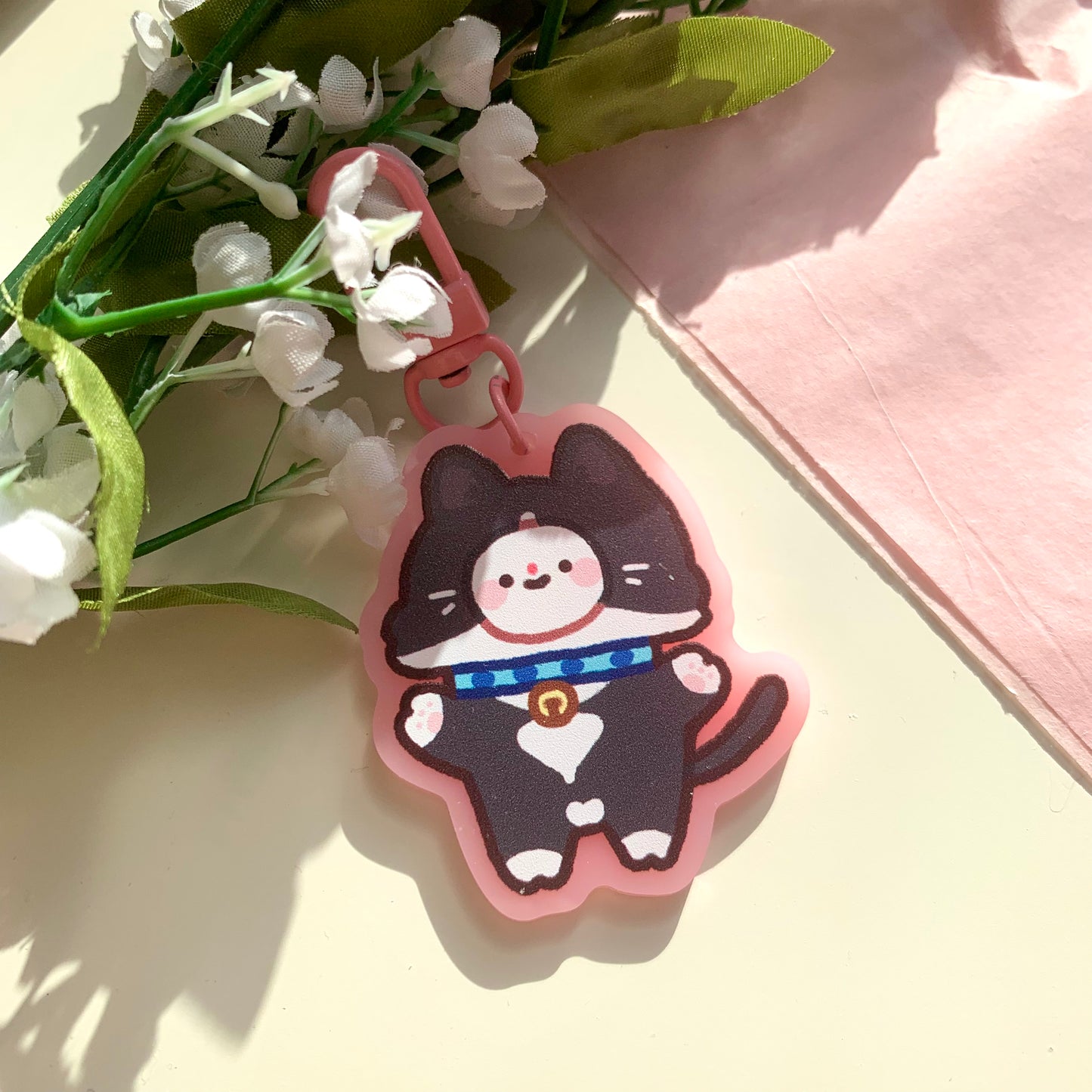 Tuxedo Cat Costume Bimbo Pink Acrylic Keychain