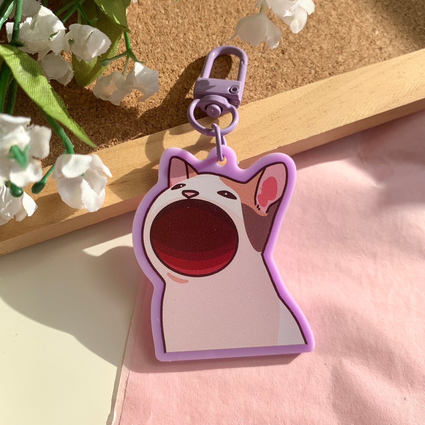 Pop Cat Pink & Purple Acrylic Keychains