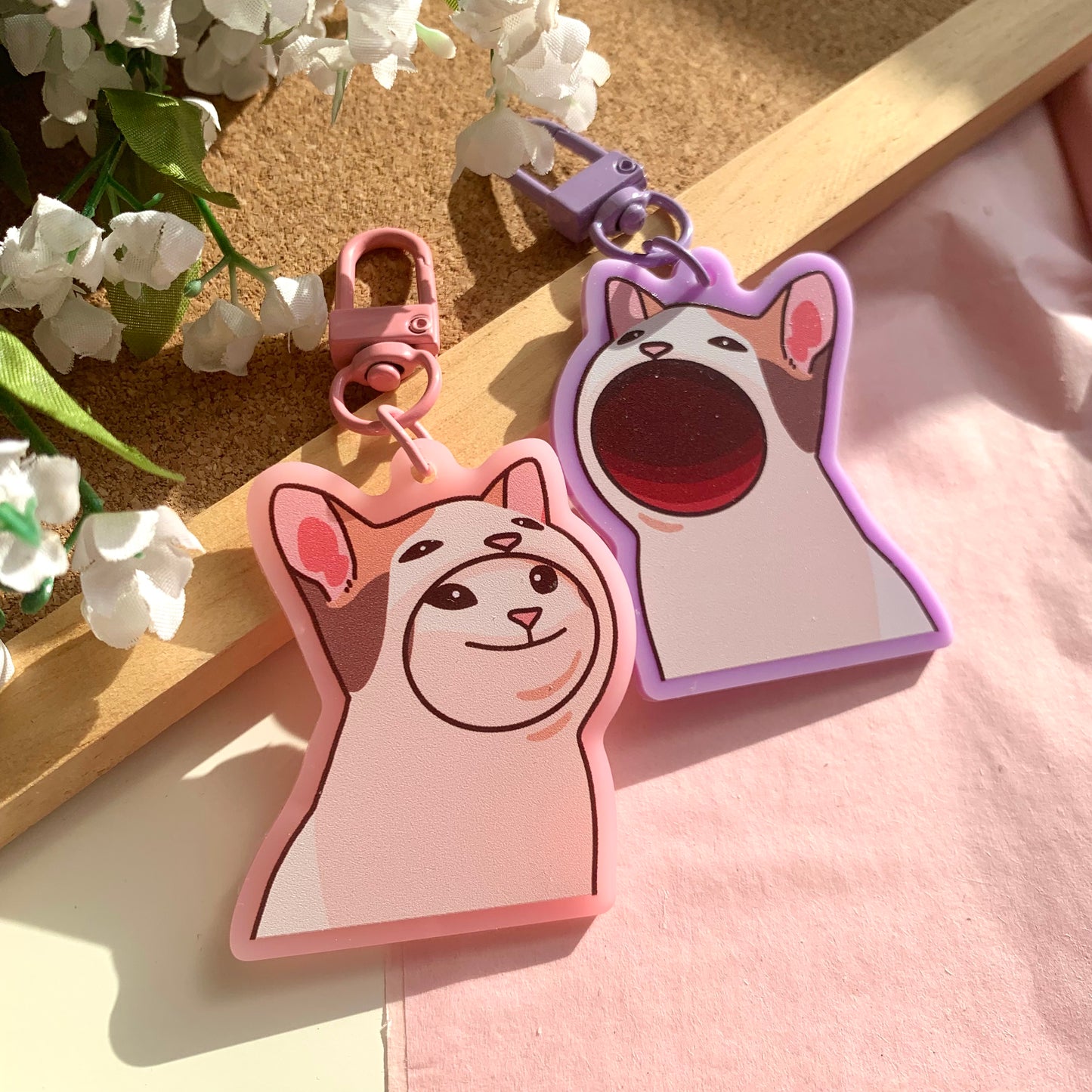 Pop Cat Pink & Purple Acrylic Keychains