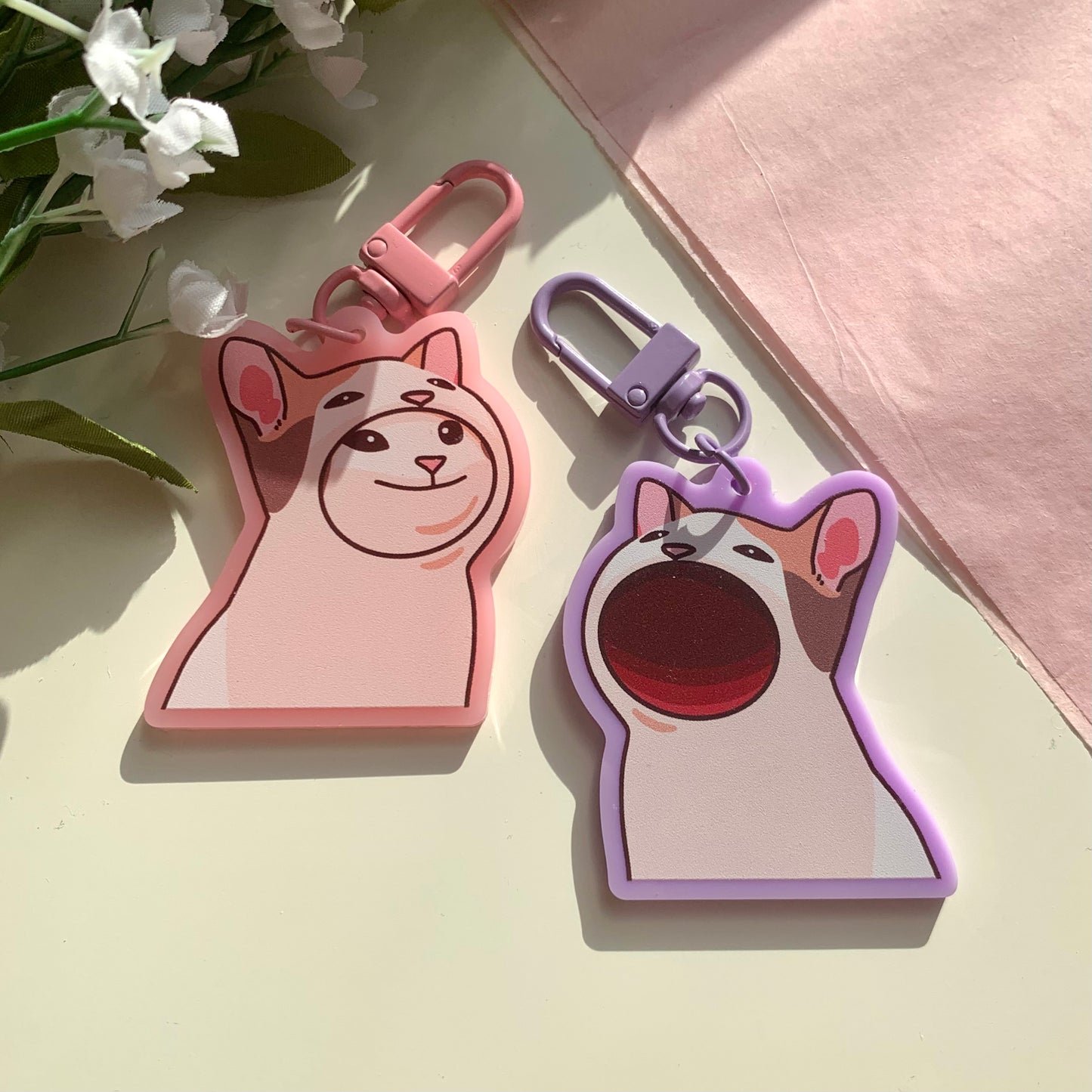 Pop Cat Pink & Purple Acrylic Keychains