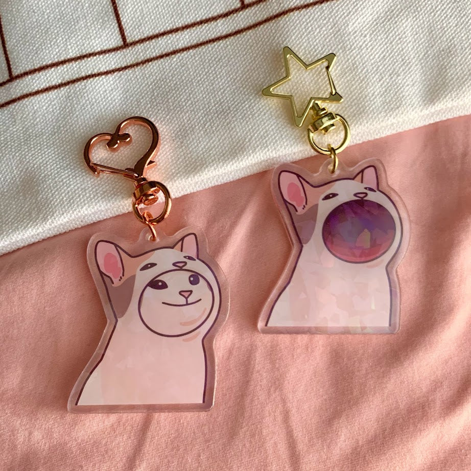 Pop Cat Holographic Acrylic Keychain